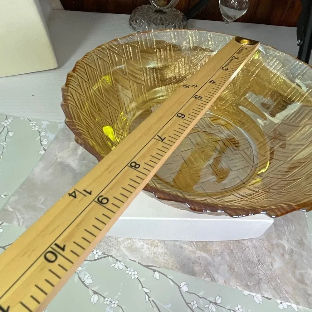 Vintage Indiana Glass Company marigold iridescent carnival glass basket weave bo